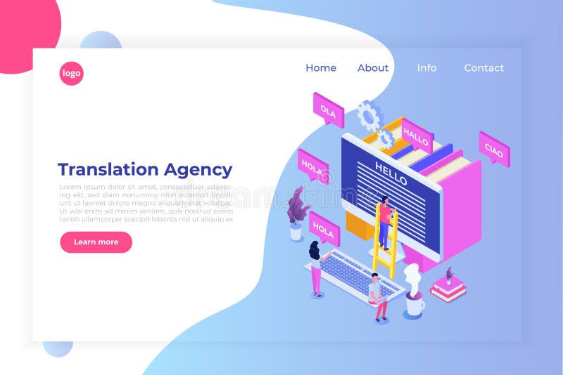 Online Translation Agency Isometric Concept. Interpretation Services