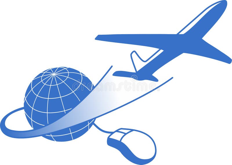 A computer mouse and an airplane are used to travel the world. A computer mouse and an airplane are used to travel the world.