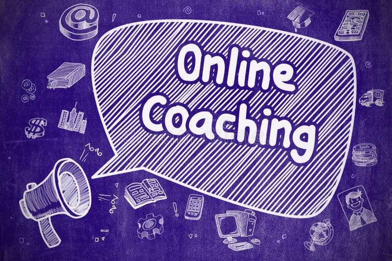 Online trenowanie - kreskówki ilustracja na Błękitnym Chalkboard ilustracji Online trenowanie - kreskówki ilustracja na Błękitnym Chalkboard ilustracji