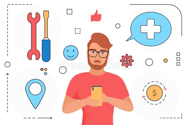 Online-Unterstützung, um Spielern mit isolierten Handy- und Line-Icons zu helfen vektor abbildung
