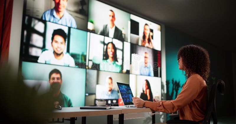 Online Video Conference Webinar On Computer stock photography
