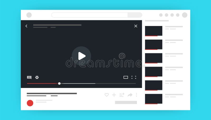 Online video player. Social media content mockup, video channel UI interface template with popular videos and comments vector illustration