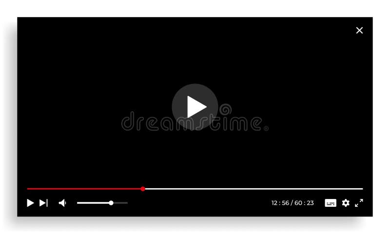 Online video player. Streaming screen template with interface buttons. Empty digital window with progress bar, play. Empty digital window layout with progress bar, play forward and volume UI icons. Vector internet network multimedia illustration.