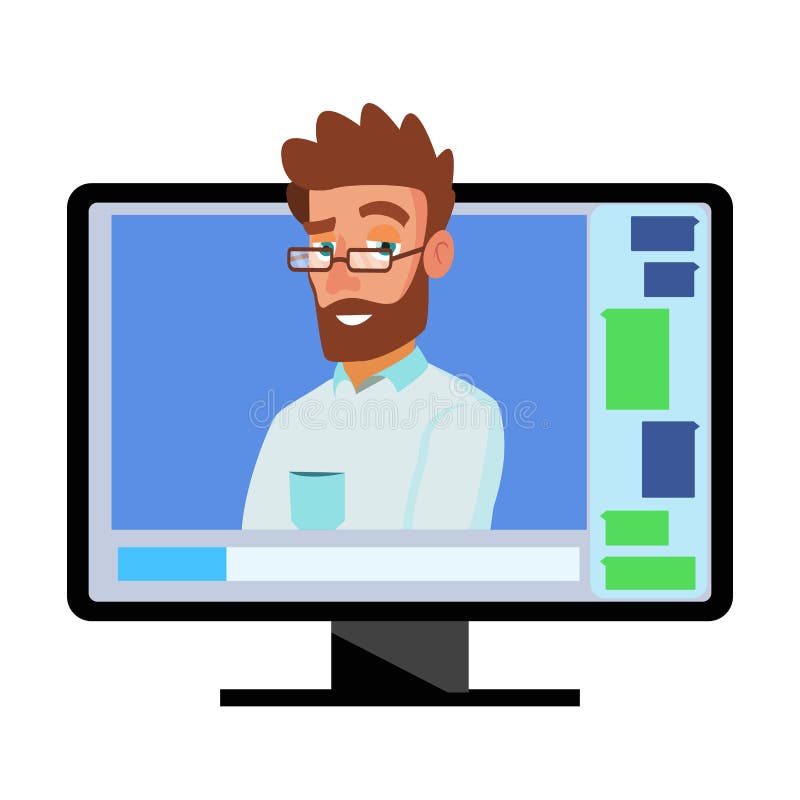 Online-videokonferensvektor Man och pratstund Direktören meddelar med personalen Webinar Affärsmöte, konsultation vektor illustrationer Online-videokonferensvektor Man och pratstund Direktören meddelar med personalen Webinar Affärsmöte, konsultation vektor illustrationer