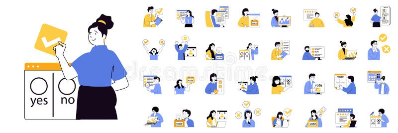 Online voting concept mega set with character scenes in flat design for web. Bundle situations with people choosing in vector illustration