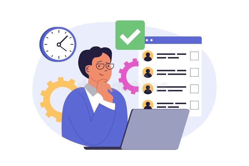 Online voting concept in modern flat design for web. Man thinking and making political decision in democratic survey royalty free illustration