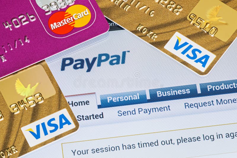 Online winkelen betaald via Paypal-betalingen stock afbeelding Online winkelen betaald via Paypal-betalingen stock afbeelding