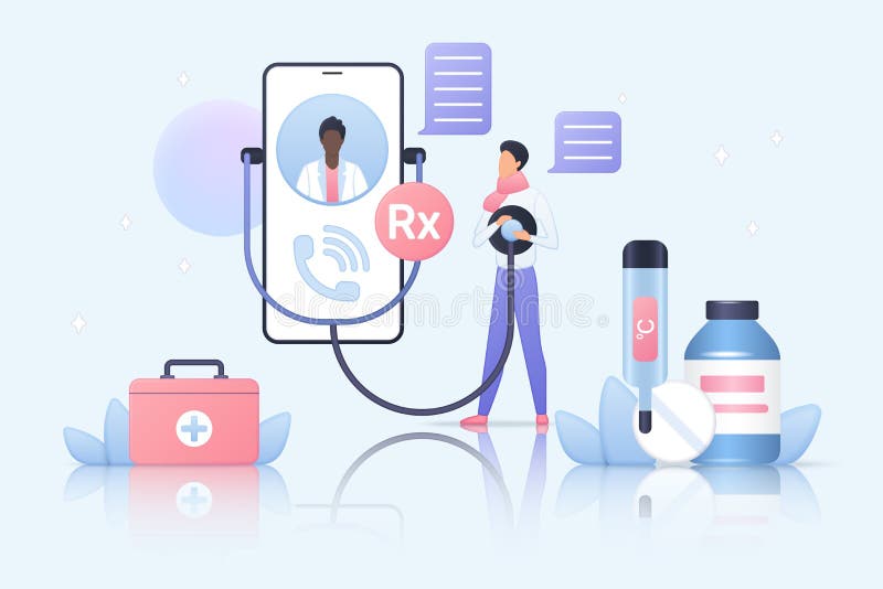 Onlinearztstermin über Videodiagnostik per Mobiltelefon stock abbildung