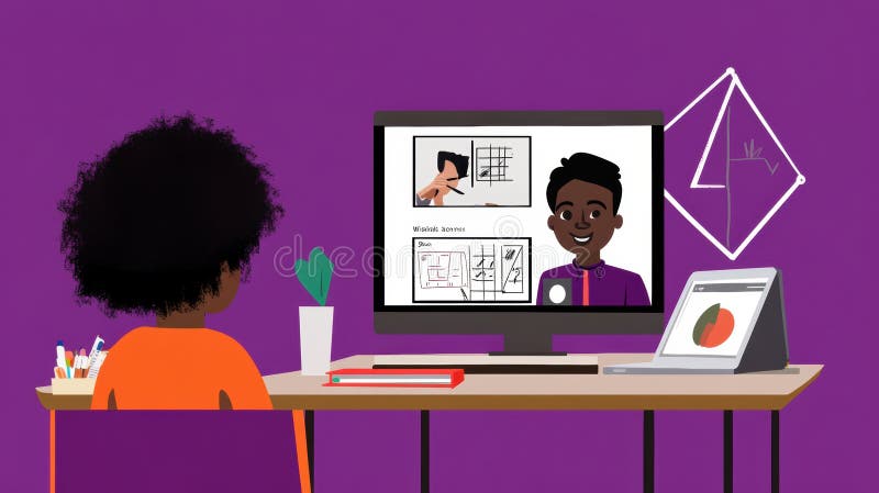 Onlinematematisk handledarsession royaltyfri illustrationer