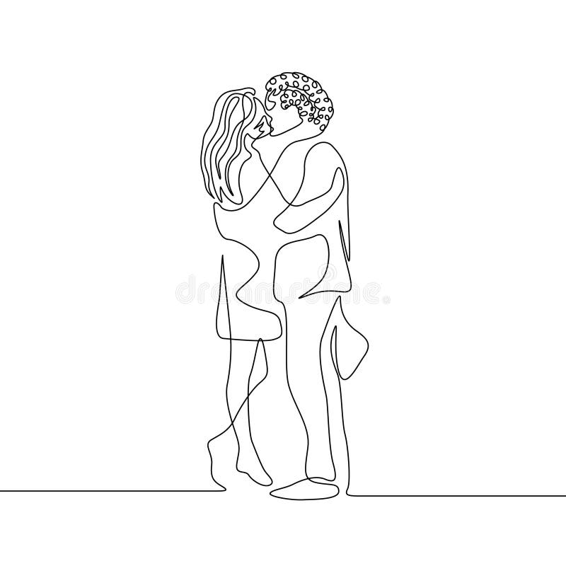 Ononderbroken het paar van de lijntekening in liefdekussen het omhelzen vector illustratie Ononderbroken het paar van de lijntekening in liefdekussen het omhelzen vector illustratie