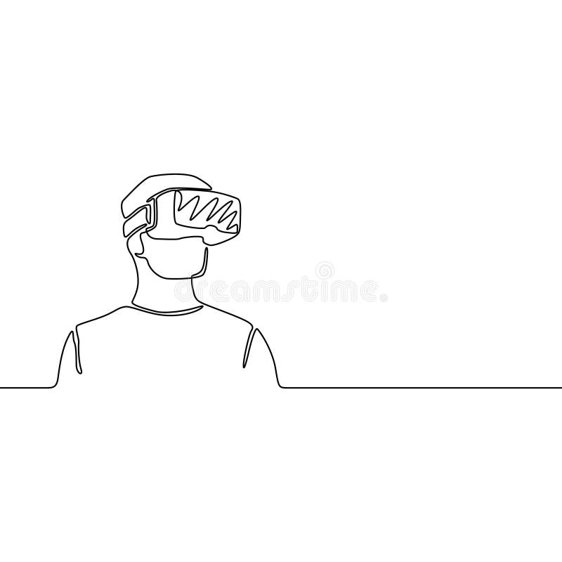Ononderbroken lijnmens met VR-glazen, toekomstig concept Vector illustratie stock illustratie Ononderbroken lijnmens met VR-glazen, toekomstig concept Vector illustratie stock illustratie
