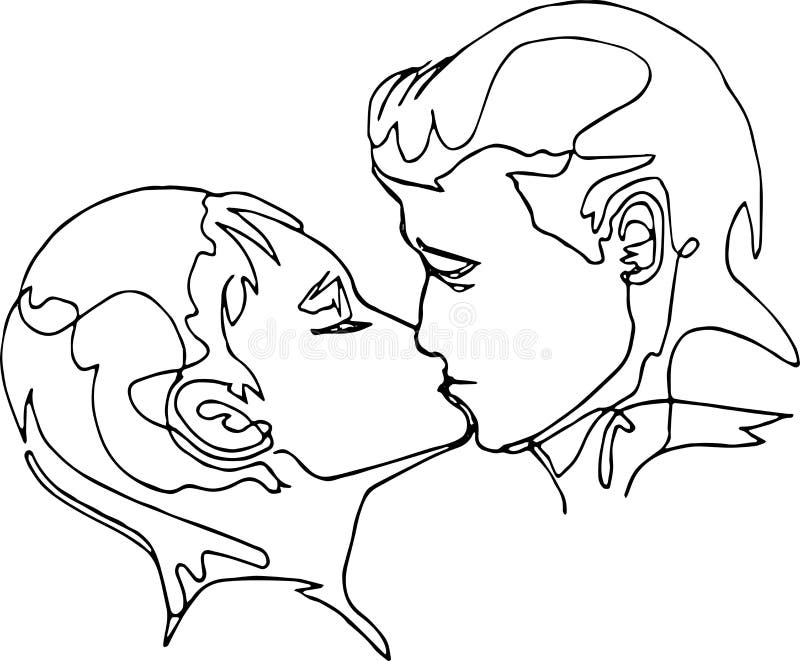 Ononderbroken lijntekening - paar het kussen vector illustratie Ononderbroken lijntekening - paar het kussen vector illustratie