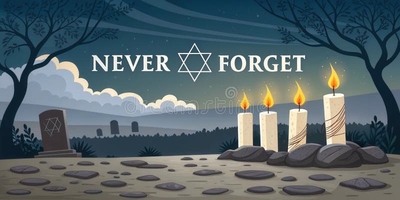 Onorarea memoriei victimelor Holocaustului pe Yom HaShoah cu lumânări și simbolism royalty free illustration