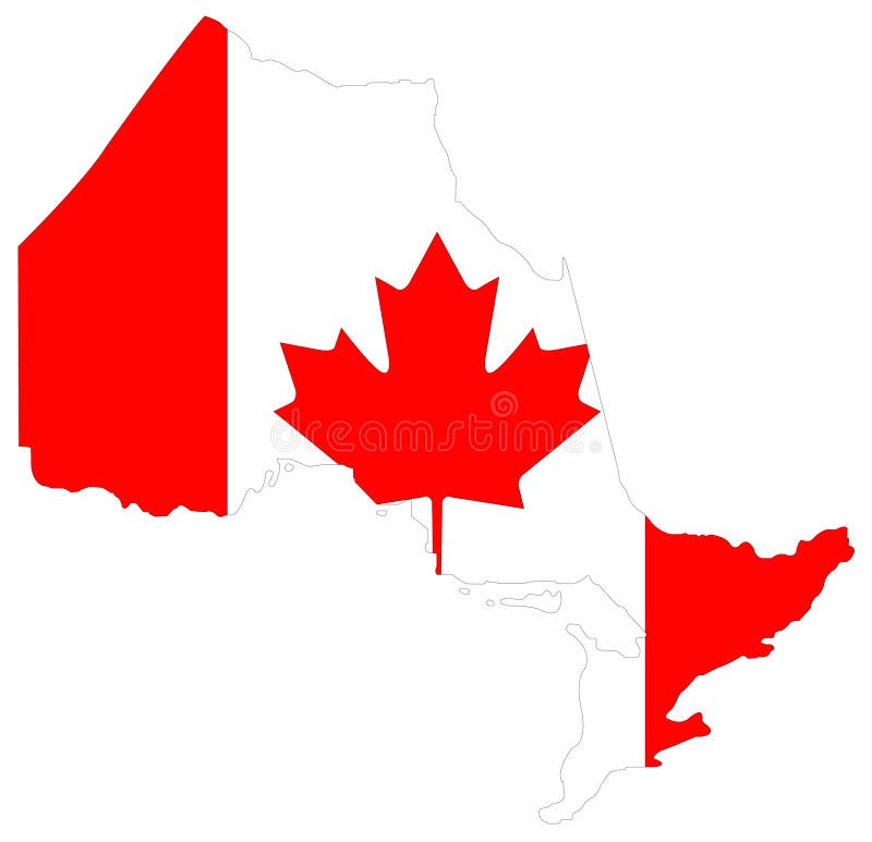 Ontario översikt med den kanadensiska flaggan - landskap som lokaliseras i öst-centralen Kanada stock illustrationer Ontario översikt med den kanadensiska flaggan - landskap som lokaliseras i öst-centralen Kanada stock illustrationer