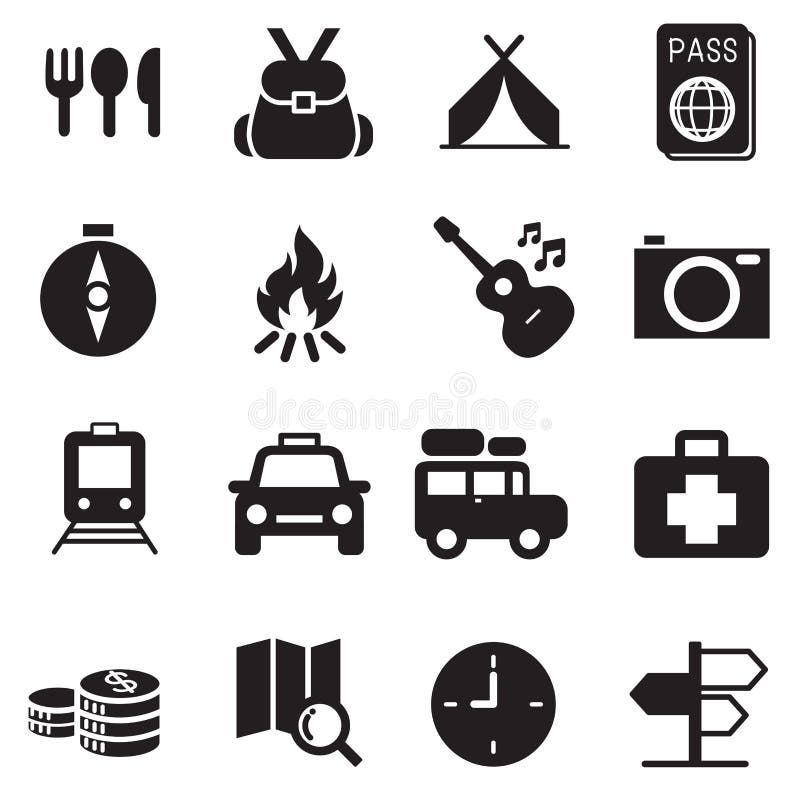 Ontdekking Reizende het kamperen pictogrammen stock illustratie Ontdekking Reizende het kamperen pictogrammen stock illustratie