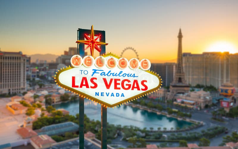 Welcome to fabulous Las vegas Nevada sign with top view of blur strip road background. Welcome to fabulous Las vegas Nevada sign with top view of blur strip road background