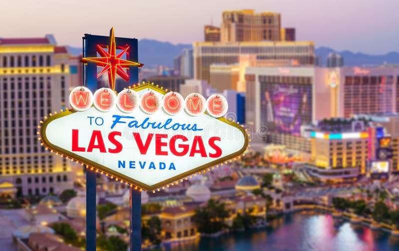 Welcome to fabulous Las vegas Nevada sign with top view of blur strip road background. Welcome to fabulous Las vegas Nevada sign with top view of blur strip road background