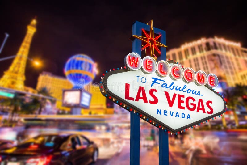 Welcome to fabulous Las vegas Nevada sign with blur strip road background. Welcome to fabulous Las vegas Nevada sign with blur strip road background