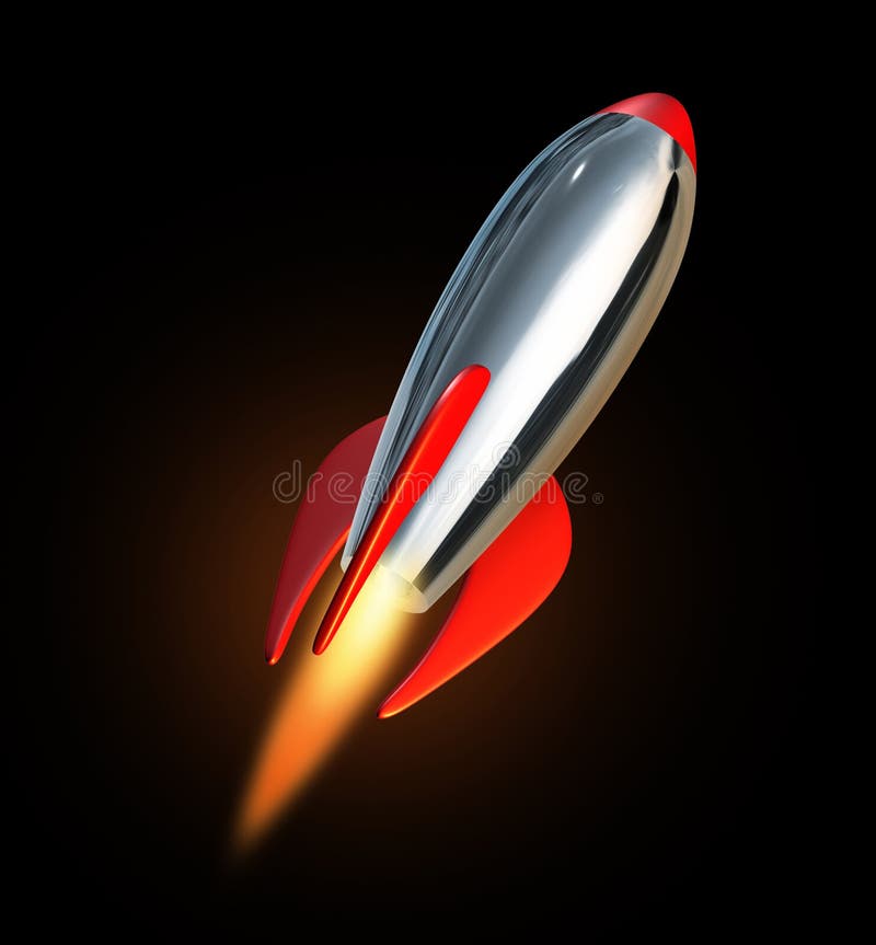 Blast off into space using a metal missile rocket spacecraft propelling into a black background representing new beginnings and charging towards the future ahead. Blast off into space using a metal missile rocket spacecraft propelling into a black background representing new beginnings and charging towards the future ahead.