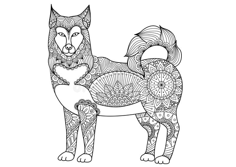 Ontwerp het van Alaska van de de lijnkunst van de malamutehond voor tatoegering, t-shirtontwerp, kleurend boek voor volwassene et royalty-vrije illustratie Ontwerp het van Alaska van de de lijnkunst van de malamutehond voor tatoegering, t-shirtontwerp, kleurend boek voor volwassene et royalty-vrije illustratie