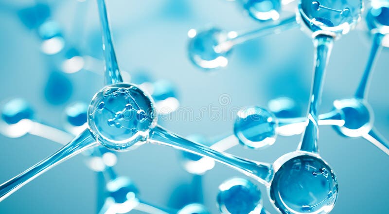 Ontwerp van abstracte watermoleculen. atomen-formule. abstracte dna - achtergrond voor scheikunde banner of flyer. wetenschap