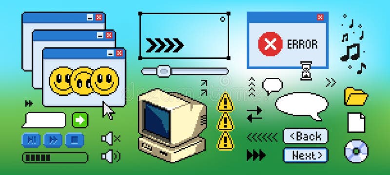 Retro computer software interface ontwerp stock illustratie