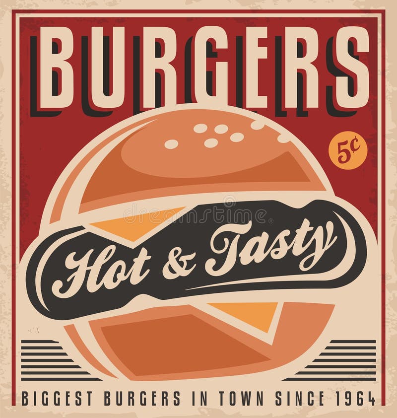 Ontwerp van de hamburger retro affiche stock illustratie Ontwerp van de hamburger retro affiche stock illustratie