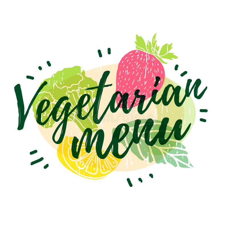 Ontwerpembleem, symbool voor vegetarisch, gezond menu met het decor van een groen, landbouwbedrijfvoedsel Moderne stijl Vector royalty-vrije illustratie Ontwerpembleem, symbool voor vegetarisch, gezond menu met het decor van een groen, landbouwbedrijfvoedsel Moderne stijl Vector royalty-vrije illustratie