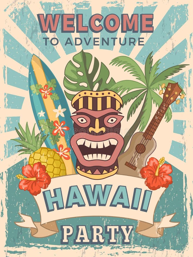 Ontwerpmalplaatje van retro afficheuitnodiging voor Hawaiiaanse partij