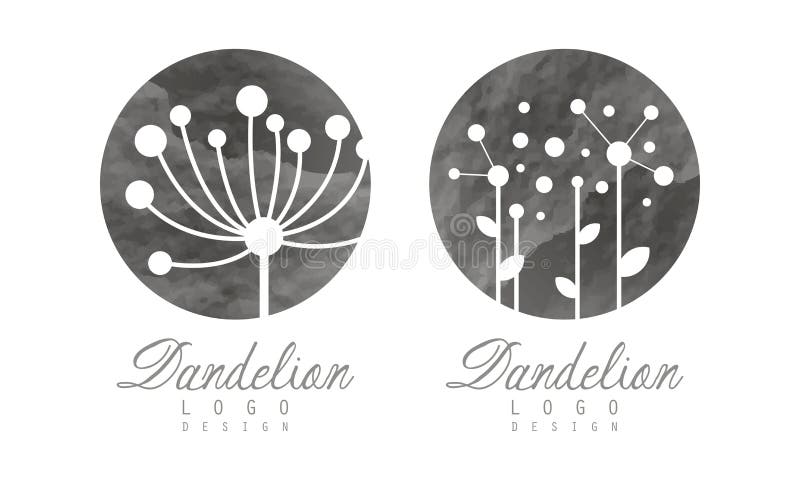 Ontwerpsjabloon voor het dandelion-logo met parachute seed vector set stock illustratie