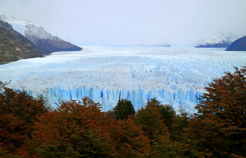 Ontzagwekkend Weergeven van het Dalingsgebladerte tegen Perito Moreno Glacier in Los Glaciares Nationaal Park, Gr Calafate, Patag stock foto's Ontzagwekkend Weergeven van het Dalingsgebladerte tegen Perito Moreno Glacier in Los Glaciares Nationaal Park, Gr Calafate, Patag stock foto's