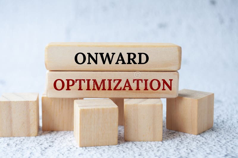 Onward optimization text on wooden blocks. Operational excellence concept stock illustration