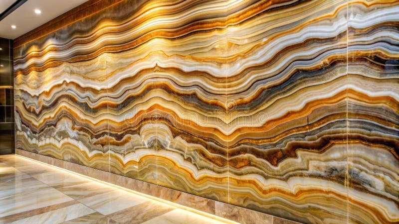 Onyx-vägg med vågigt mönster inomhus, design för modern arkitektur Onyx Stone-intern design. Onyx Wall med Wavy Pattern Indoor In-Design Modern Architecture Onyx Stone Interior Design Det här fotot skapades med generativ AI.