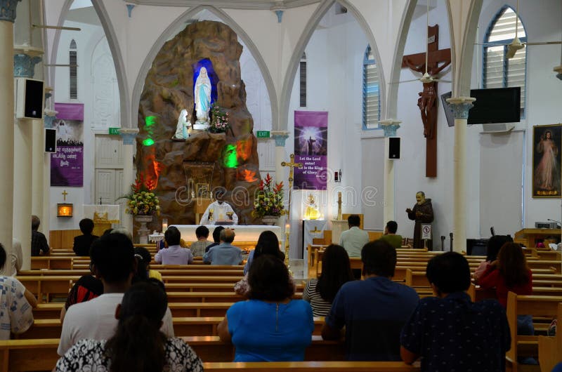 Onze Dame van Lourdes Tamil Catholic Church in Weinig India Singapore stock foto Onze Dame van Lourdes Tamil Catholic Church in Weinig India Singapore stock foto