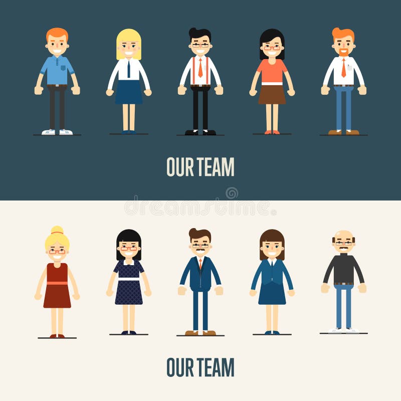 Onze teambanner met beeldverhaalkarakters royalty-vrije illustratie Onze teambanner met beeldverhaalkarakters royalty-vrije illustratie
