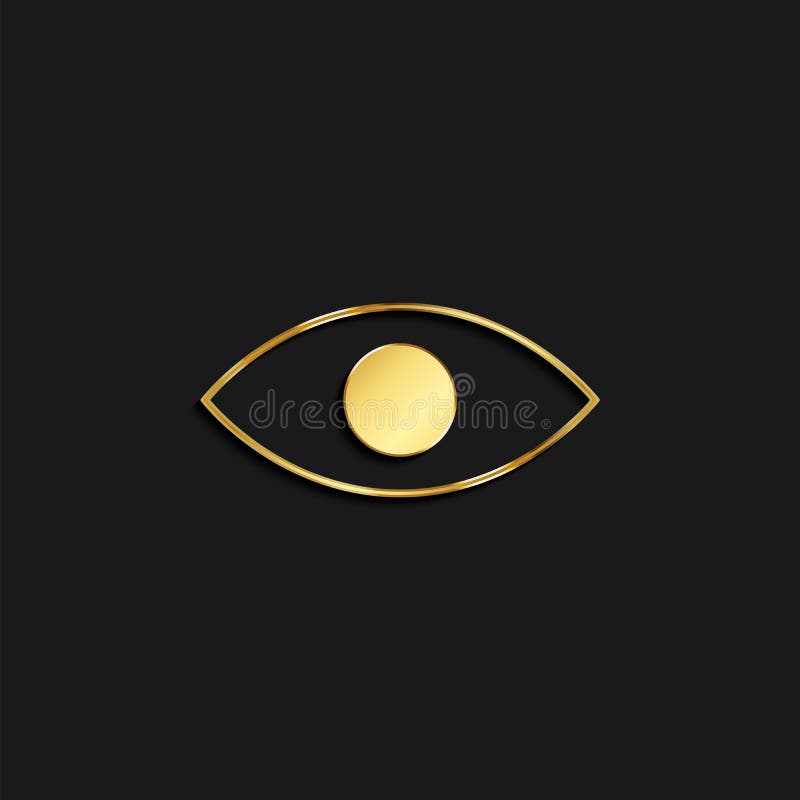 Eye, view gold icon. Vector illustration of golden particle background. Vector gold icon on dark background. Eye, view gold icon. Vector illustration of golden particle background. Vector gold icon on dark background