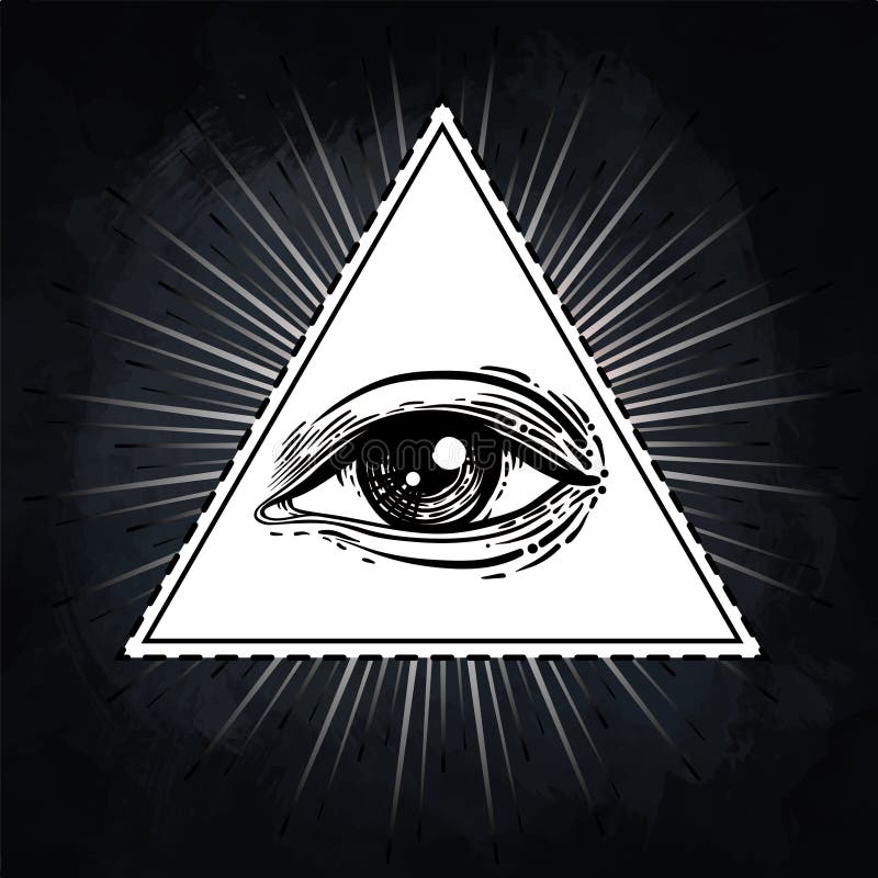 Eye of Providence. Masonic symbol. All seeing eye inside triangle pyramid. New World Order. Hand-drawn alchemy, religion, spirituality, occultism. vector illustration. Conspiracy theory. Eye of Providence. Masonic symbol. All seeing eye inside triangle pyramid. New World Order. Hand-drawn alchemy, religion, spirituality, occultism. vector illustration. Conspiracy theory.