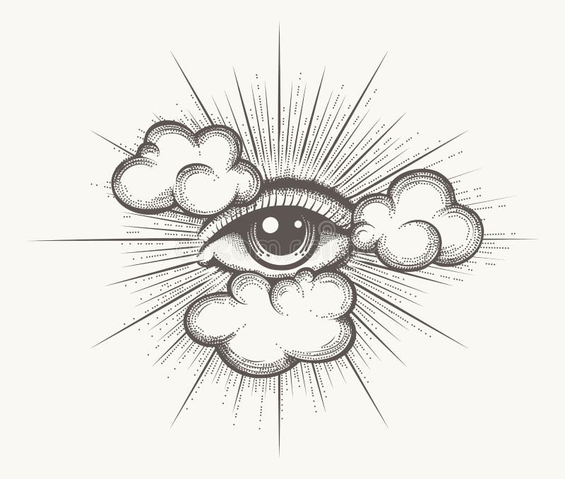 Oog van de Voorzienigheid in de Hemel Tattoo vector illustratie