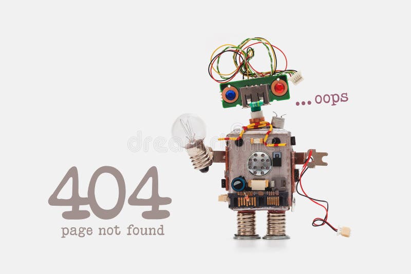 Oops inte-funnen sida för 404 fel Futuristiskt robotbegrepp med frisyren för elektrisk tråd Leksak för strömkretshålighetchip royaltyfria foton Oops inte-funnen sida för 404 fel Futuristiskt robotbegrepp med frisyren för elektrisk tråd Leksak för strömkretshålighetchip royaltyfria foton