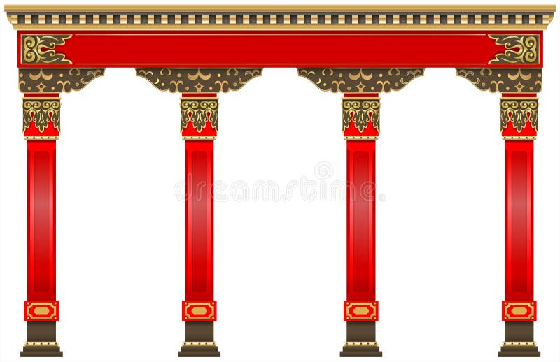 Oostelijke Chinese boog Gesneden rode gouden kolommen royalty-vrije illustratie Oostelijke Chinese boog Gesneden rode gouden kolommen royalty-vrije illustratie