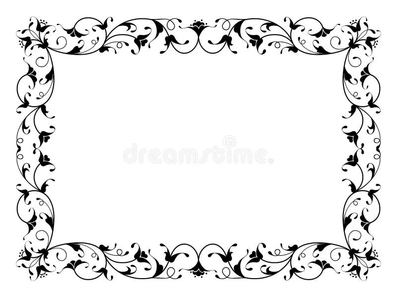 Oriental floral ornamental deco black frame pattern isolated. Oriental floral ornamental deco black frame pattern isolated