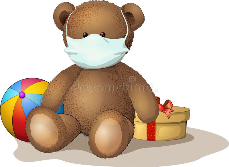 Op de teddybeer een beschermend medisch masker om het virus te voorkomen