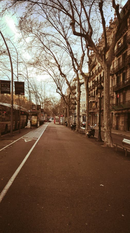 Op een ge?soleerde straat in Barcelona stock foto's Op een ge?soleerde straat in Barcelona stock foto's