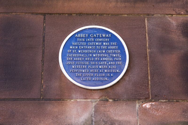 Tablica pamiątkowa na Abbey Gateway w Chester obrazy stock