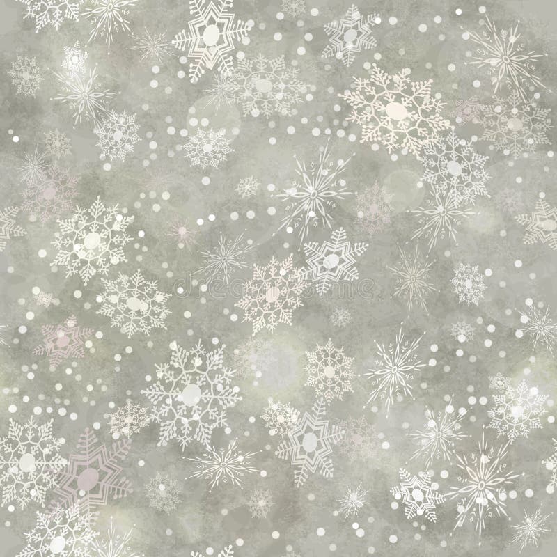 Wrapping Christmas vintage paper background with snowflake seamless pattern, subtle grunge texture, bokeh. Vector holiday winter retro wallpaper backdrop. Wrapping Christmas vintage paper background with snowflake seamless pattern, subtle grunge texture, bokeh. Vector holiday winter retro wallpaper backdrop