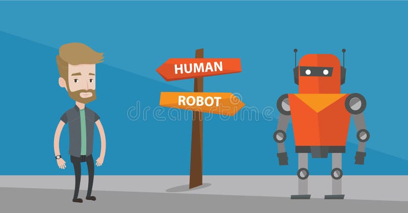 Opción entre la inteligencia artificial y el ser humano ilustración del vector Opción entre la inteligencia artificial y el ser humano ilustración del vector
