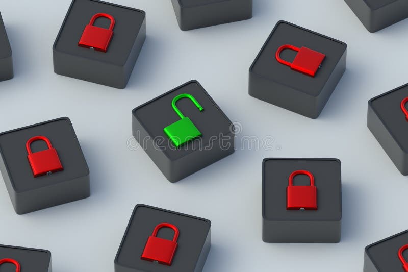Open access concept. Security system vulnerability. Information leak stock illustration
