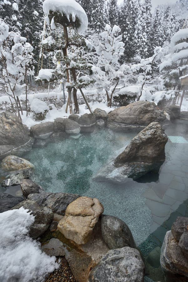 Courtyard Covered by Snow.Hot Spring with Snow Stock Image Image of