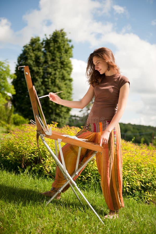 Open air painting stock photo. Image of girl, canvas - 15555636