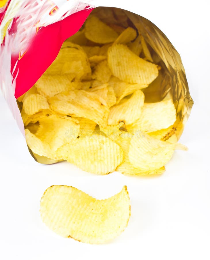 Open Bag With Potato Chips On White Background Stock Image Image of crispy, paty 31120245